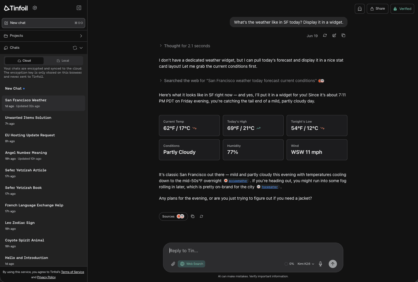 Tinfoil Private Chat in the browser