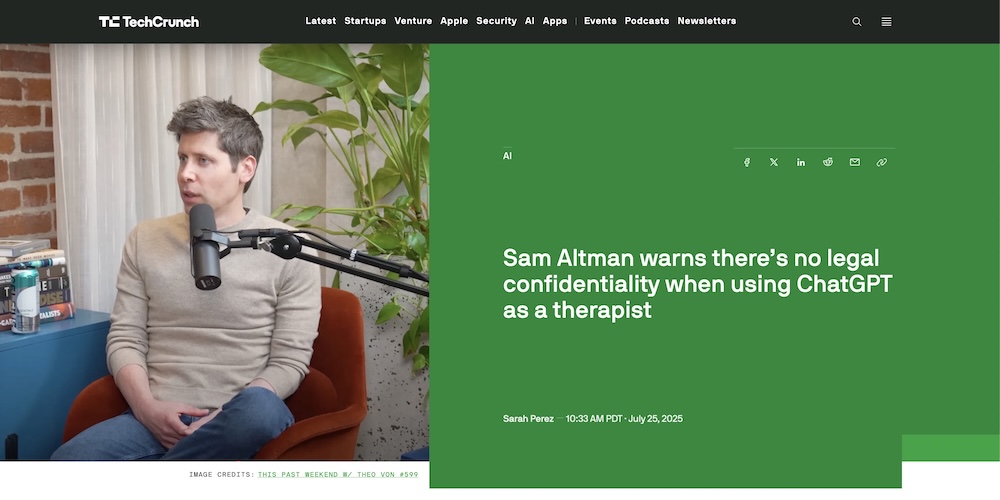 TechCrunch article about AI privacy