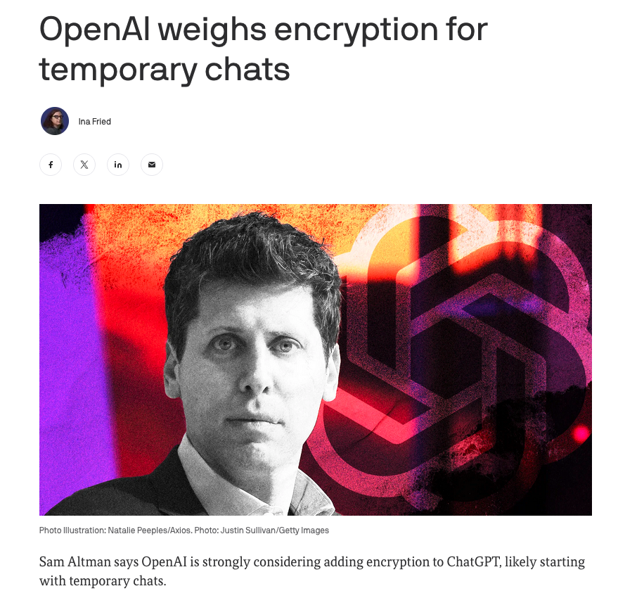 OpenAI weighs encryption for temporary chats